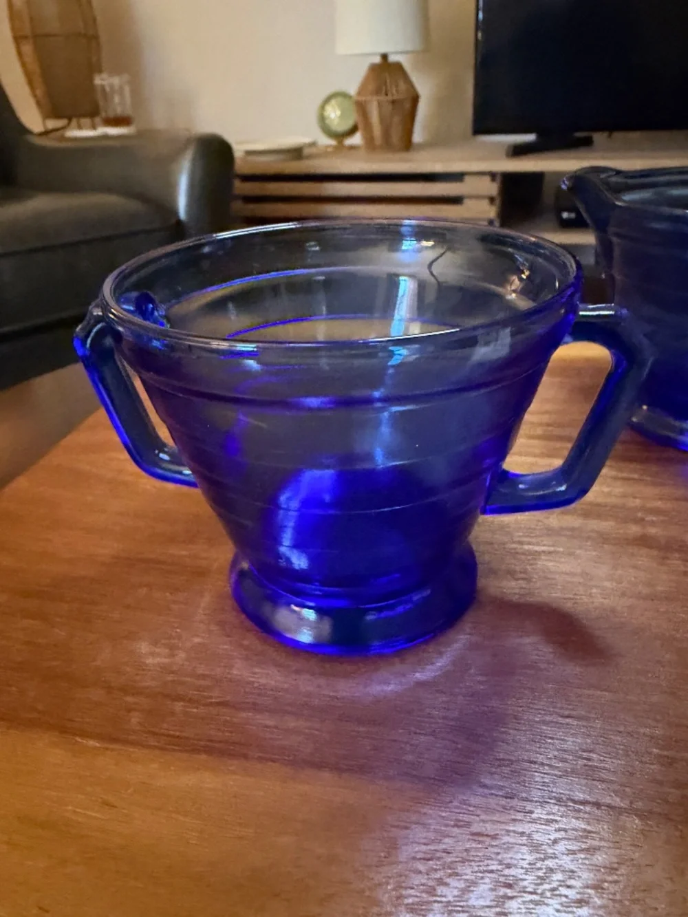 Vintage (1934-42) Hazel-Atlas Moderntone Cobalt Blue Glass Creamer & Sugar Bowl